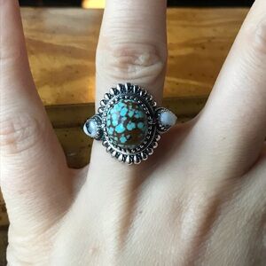 Natural White Buffalo Royston Blue Horizon Turquoise Sterling Silver Ring